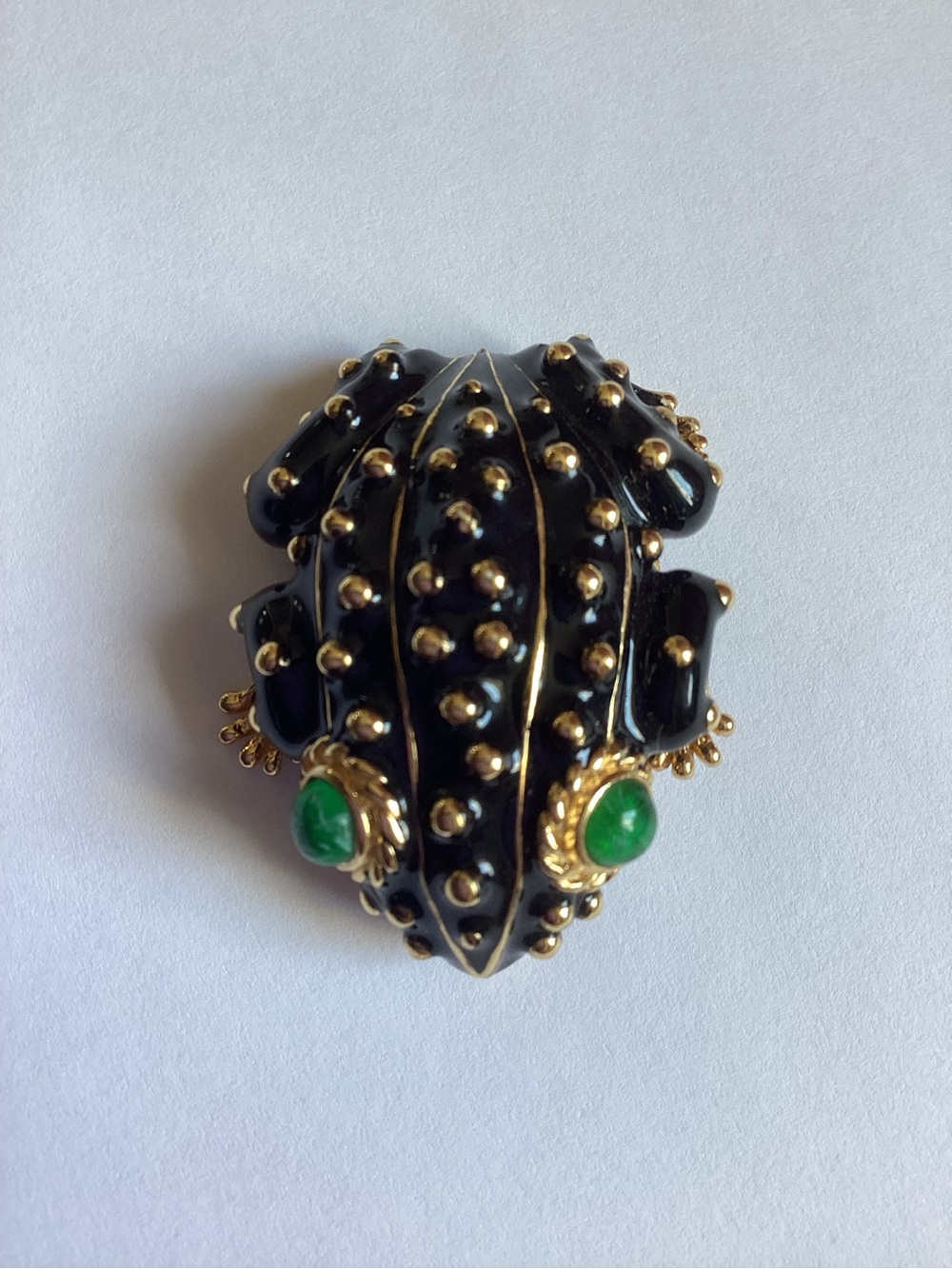 Vintage Ciner Frog Brooch Black Enamel Gold Tone - Picture 4 of 6